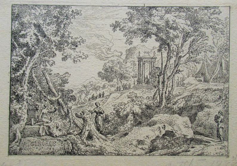 Two travellers by a stream in a wood