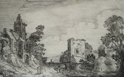Jan van de Velde II – Landscape with Church and Buildings