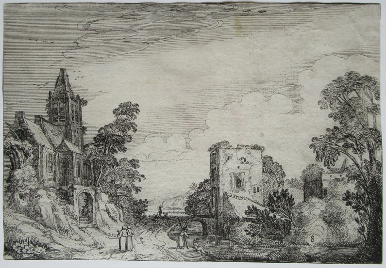 Two travellers by a stream in a wood