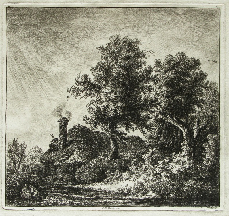 Two travellers by a stream in a wood