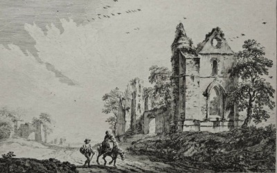 Sandby, Paul – Ruined Abbey with Travellers on the Road 1758