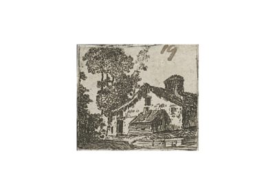 John Clerk of Eldin Old Cottage With Trees 26 x 31 mm